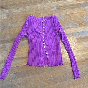 Fuchsia Button-Up Ribbed Women's Top